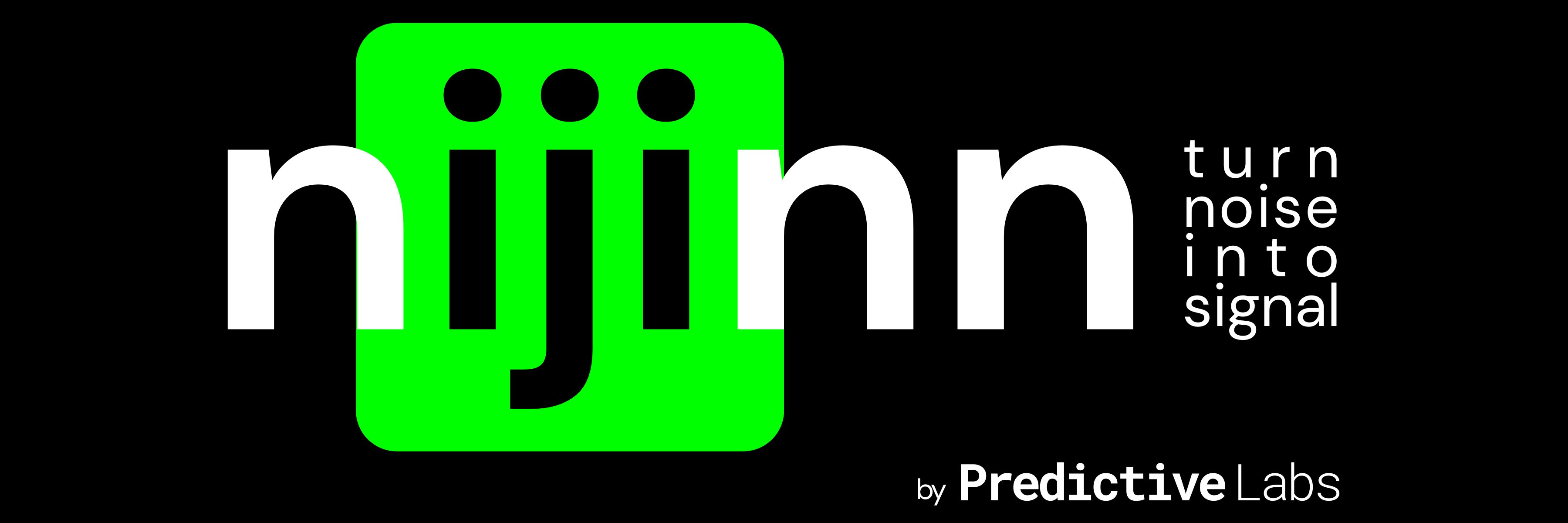 Plate 7: nijinn wordmark with by Predictive Labs endorsement, dark context, colour